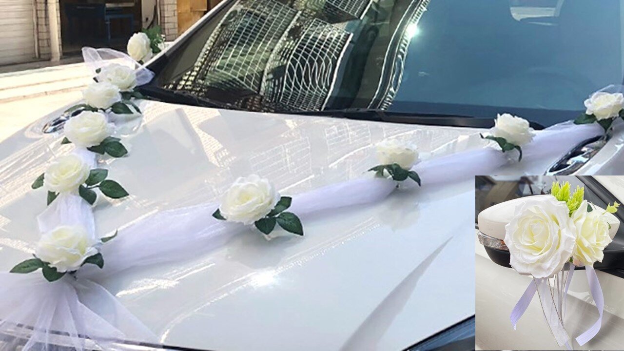 Hochzeitsauto Dekoration in Weiss-Grün #KAUF#