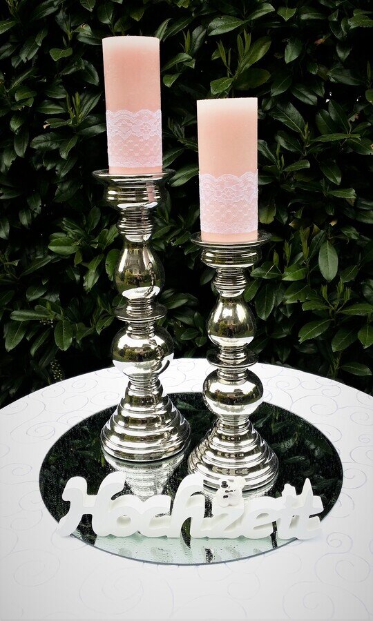 Elegante hohe Silberne Kermaik-Kerzenständer