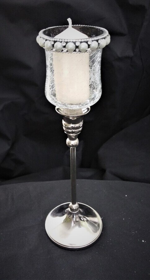 Kerzenständer Silber mit Glasaufsatz