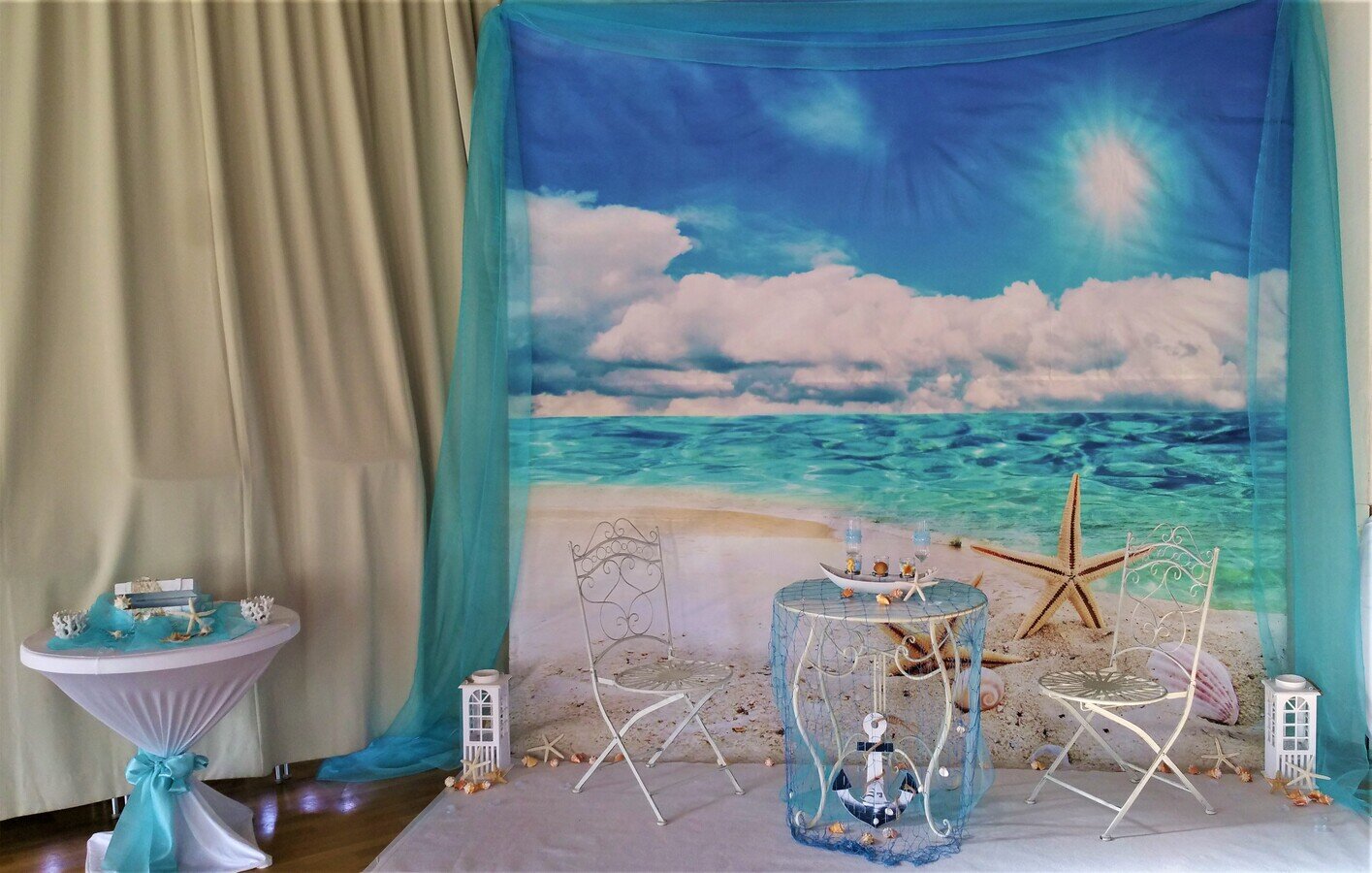 Photozone "Karibik Strand" Tisch und Stühlen #MIETE#