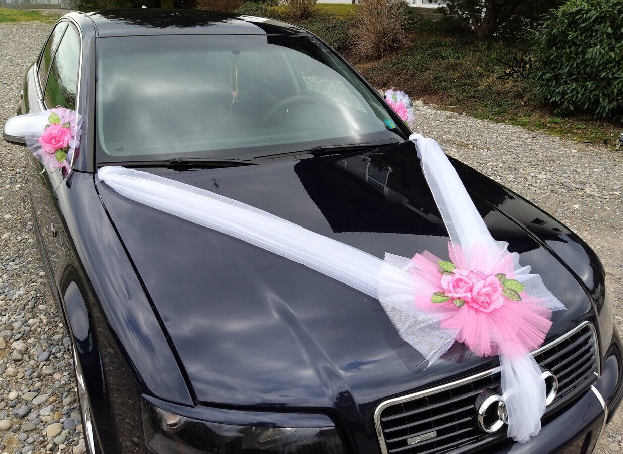 Autodekoration in Weiss-Rosa-Grün #MIETE#