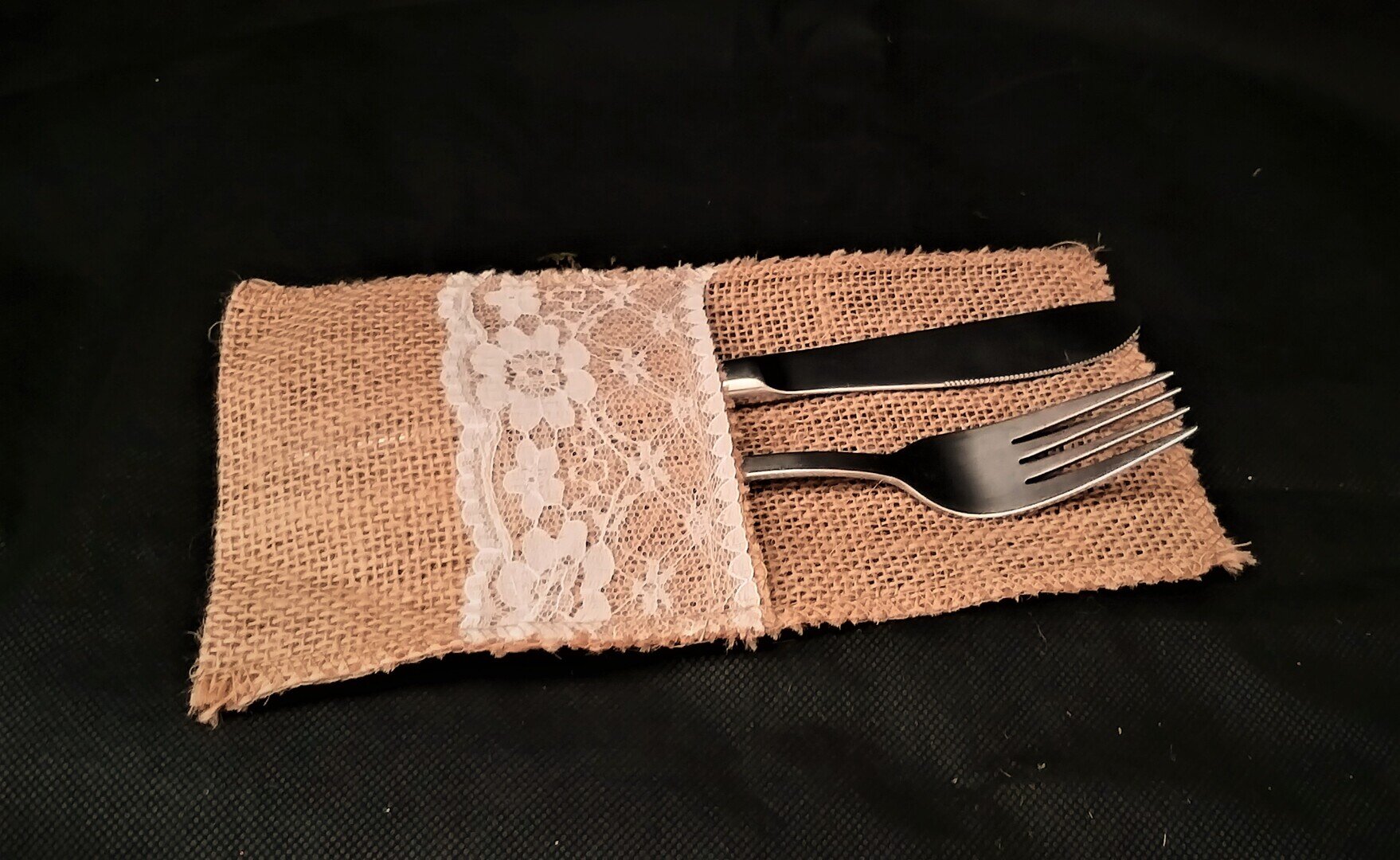 Vintage Jutetüte mit weisse Spitze #MIETE#