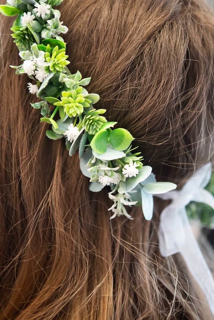 OA-BK05 Blumenmädchenkranz Grün/Weiss #ONLINE-OFFERTE#