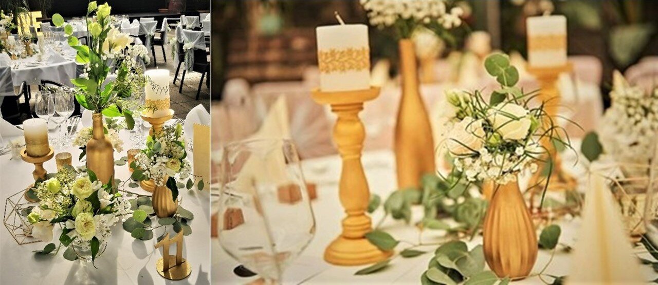 OA-TD06 goldene Runde Tischdeko mit Blumen #ONLINE-OFFERTE#
