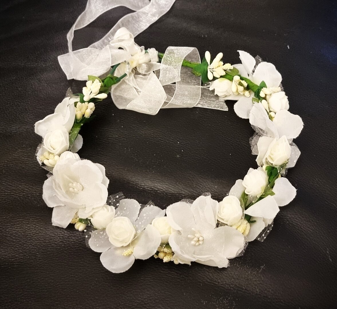 OA-BK07 Blumenmädchenkranz Weiss/Grün #ONLINE-OFFERTE#