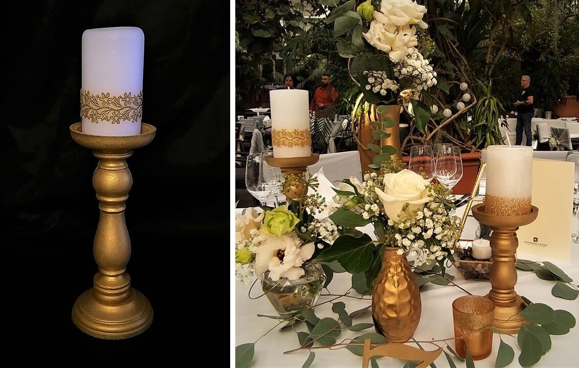 Kerzenständer für Stump Kerzen in Gold Farbe.