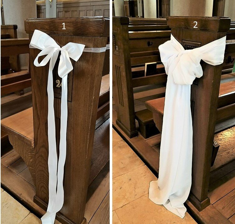 Hochzeit Kirchenbänke Stoff-Schleifen in Weiss #MIETE#