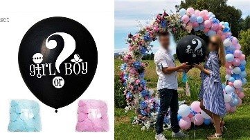 Riesen schwarzer Ballon „Girl or Boy“ mit Konfetti
