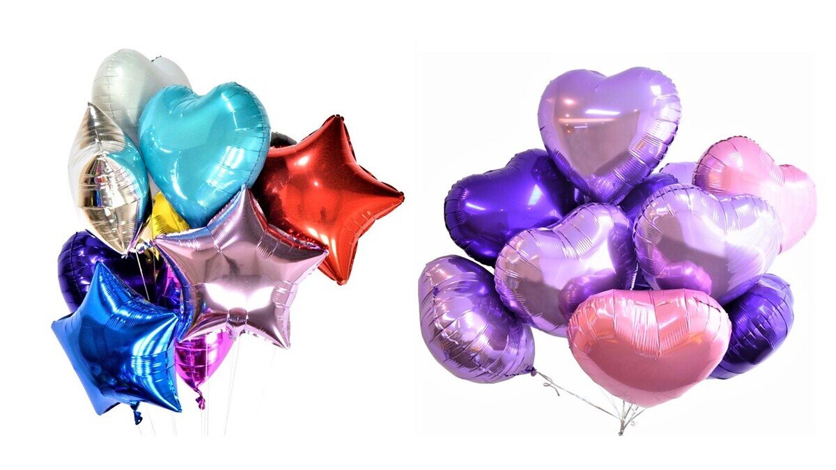 Folienballons in Herz- und Sternform