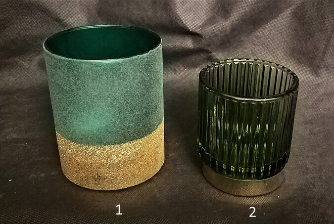 Glas Teelichter in Grün mit Gold