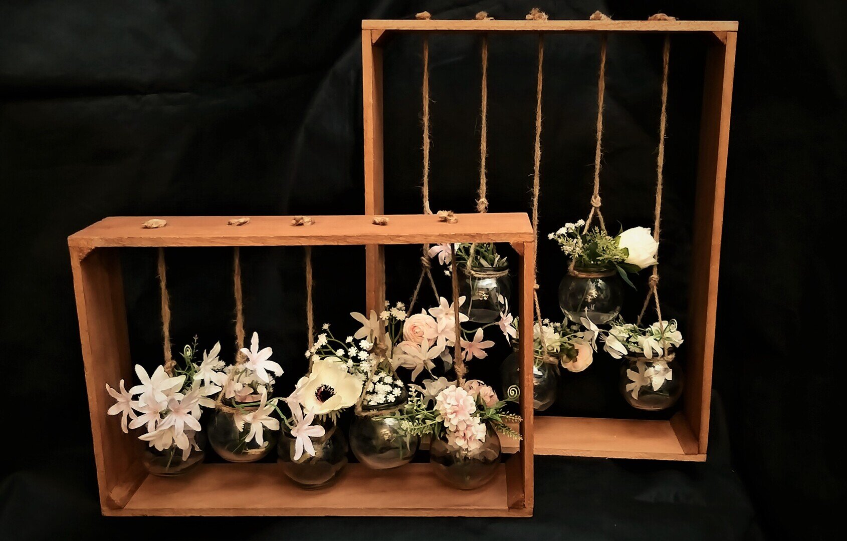 Vintage Holzrahmen mit Glasvasen #MIETE#