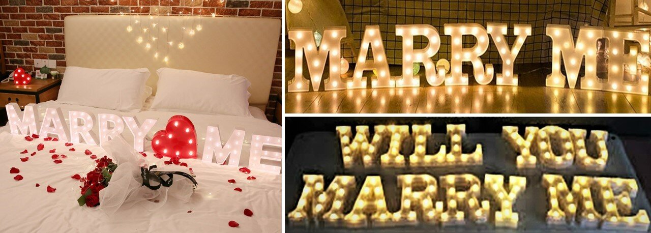 Kleine LED-Buchstaben "MARRY ME" #MIETE#